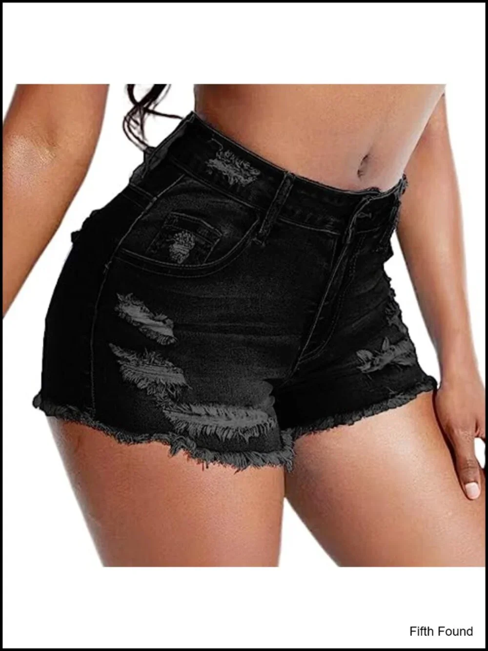 Stretch Ripped Denim Shorts Mid Waist Frayed Raw Hem Distressed Jean Shorts